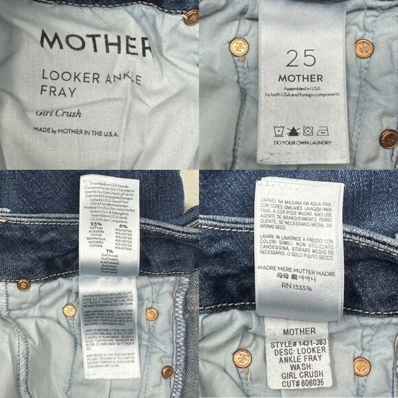 Mother Looker Ankle Fray Jeans Size 25 In Girl Crush Blue Stretch Raw Frayed Hem - Picture 10 of 12